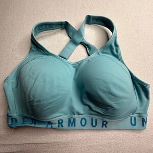 Under Armour Teal Sports Bra Cross Back Support Workout Gym Athletic Blue Size L